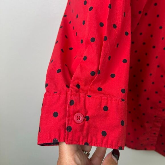 Vintage Basic Editions Red Black Polka Dot Button Up Blouse XXL‎ Sears Cotton - Picture 4 of 11